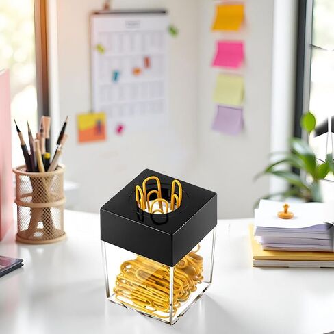Paper Clip Holder, Paperclip Dispenser with Magnetic Lid, Paper Clips Organizer Container Storage for Desk, School, Office, 100 Clip Capacity, Black in Saudi Arabia