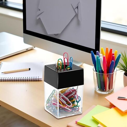 Paper Clip Holder, Paperclip Dispenser with Magnetic Lid, Paper Clips Organizer Container Storage for Desk, School, Office, 100 Clip Capacity, Black in Saudi Arabia