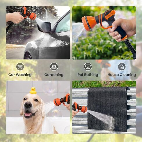خرطوم حديقة من Giraffe Tools، خرطوم مياه مسطح خفيف الوزن بطول 25 قدم، خرطوم مرن خالٍ من التشابك مع 9 فوهة وظيفة الرش (أسود) in Saudi Arabia