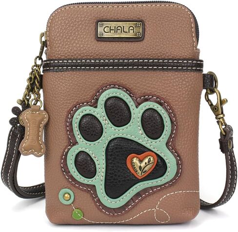 CHALA Crossbody Cell Phone Purse - Women PU Leather Multicolor Handbag with Adjustable Strap - B&W Pawprint - gray in Kuwait