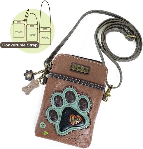 CHALA Crossbody Cell Phone Purse - Women PU Leather Multicolor Handbag with Adjustable Strap - B&W Pawprint - gray in Kuwait