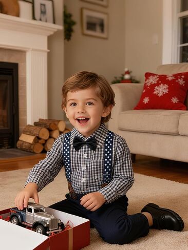 Yilaku Baby Boys Dress Clothes Formal Wedding Outfits Suspender + Bow Tie + Shirt + Pants 4Piece Infant Gentleman Suits in Kuwait
