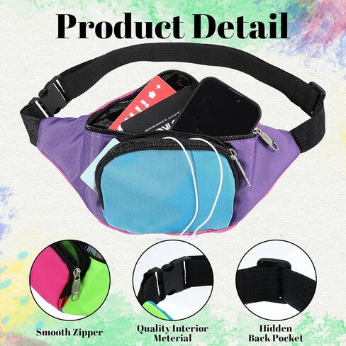 مجموعة فاني نيون راف فاني من الثمانينيات مع جيبين، وحقائب خصر بحزام ريترو للنساء والرجال، وإكسسوارات ملونة من الثمانينيات بالإضافة إلى حقيبة حزام بحجم كبير للركض والسفر وحفلات العطلات والمهرجانات in Kuwait