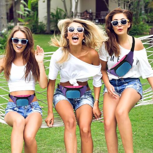 مجموعة فاني نيون راف فاني من الثمانينيات مع جيبين، وحقائب خصر بحزام ريترو للنساء والرجال، وإكسسوارات ملونة من الثمانينيات بالإضافة إلى حقيبة حزام بحجم كبير للركض والسفر وحفلات العطلات والمهرجانات in Kuwait