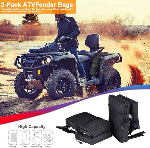 ATV Fender Bags, 2-Pack Motorcycle Tank Saddlebags, Universal Rear Storage Tool Bags for UTV Dirt Bike (Black) in Saudi Arabia