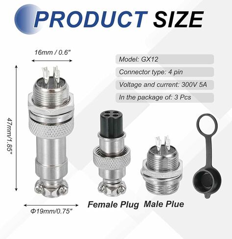 MECCANIXITY 3Pcs 3 Pin GX12 Aviation Connector 125V 5A 16mm Socket Metal Circular Plug Connector with Male Female Plug for Trailers, Drones, Industrial Equipment, Silver in Saudi Arabia