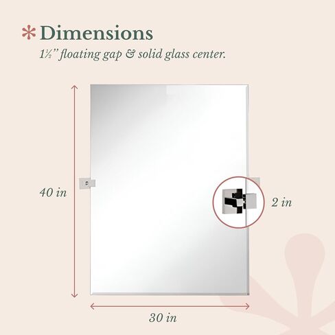 Hamilton Hills 24x36 inch Pivot Wall Mirror Including Matte Black Squared Wall Brackets | Frameless Bathroom Mirror | Rectangular Adjustable & Tilting Vanity | Modern Farmhouse Wall-Mounted Mirrors in Kuwait