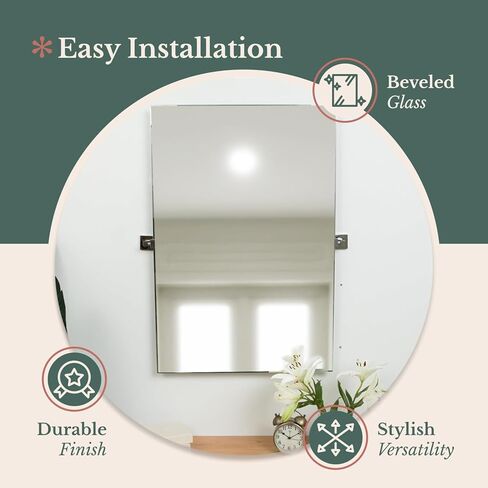 Hamilton Hills 24x36 inch Pivot Wall Mirror Including Matte Black Squared Wall Brackets | Frameless Bathroom Mirror | Rectangular Adjustable & Tilting Vanity | Modern Farmhouse Wall-Mounted Mirrors in Kuwait