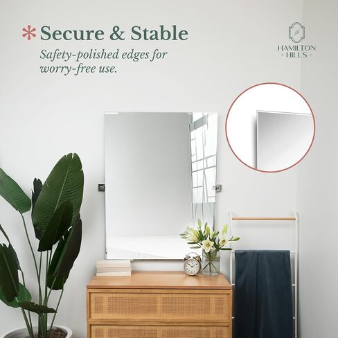 Hamilton Hills 24x36 inch Pivot Wall Mirror Including Matte Black Squared Wall Brackets | Frameless Bathroom Mirror | Rectangular Adjustable & Tilting Vanity | Modern Farmhouse Wall-Mounted Mirrors in Kuwait