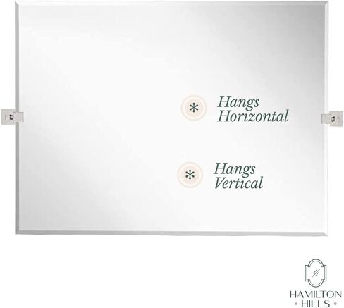 Hamilton Hills 24x36 inch Pivot Wall Mirror Including Matte Black Squared Wall Brackets | Frameless Bathroom Mirror | Rectangular Adjustable & Tilting Vanity | Modern Farmhouse Wall-Mounted Mirrors in Kuwait