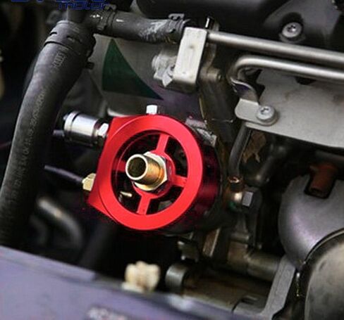 PIT66 Universal M20 X 1.5 Racing Sport Aluminum Oil/Gauge Filter Sandwich Adapter Plate Kit Red in Saudi Arabia