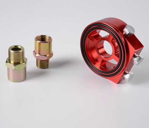 PIT66 Universal M20 X 1.5 Racing Sport Aluminum Oil/Gauge Filter Sandwich Adapter Plate Kit Red in Saudi Arabia