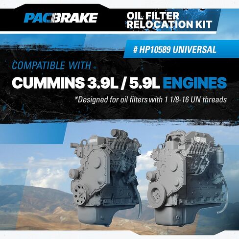 مجموعة نقل فلتر الزيت Pacbrake HP10589 تناسب محركات الكمون 3.9 لتر / 5.9 لتر (1 1/8-16 خيوط فلتر الزيت للأمم المتحدة) | يتضمن أجهزة التثبيت | تصميم مريح | البناء الثقيلة in Saudi Arabia