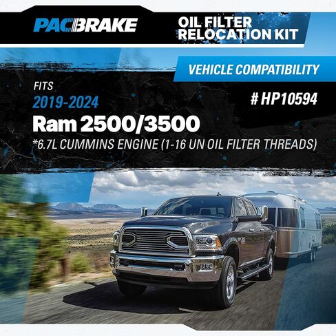 طقم نقل فلتر الزيت Pacbrake HP10594 يناسب محرك Cummins 2019-2024 RAM 2500/3500 6.7L (1-16 خيوط فلتر زيت UN) | سهلة التركيب | البناء الثقيل | المكونات متضمنة in Saudi Arabia