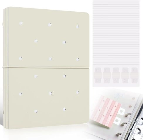 غطاء حلقة A5 قابل لإعادة الملء مكون من 6 حلقات لصنع دفاتر الملاحظات الخاصة بمجلة الميزانية مع 300 قطعة من ملصق محول ورقة المجلد، غطاء أوراق فضفاض مع حلقة قطرها الداخلي 25 مم (بيج أملس) in Kuwait