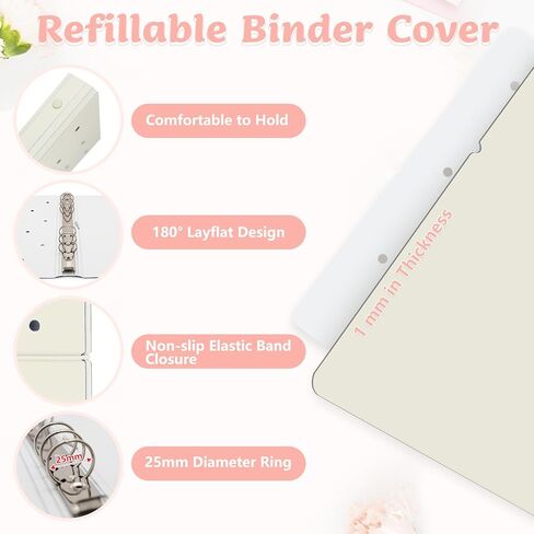 غطاء حلقة A5 قابل لإعادة الملء مكون من 6 حلقات لصنع دفاتر الملاحظات الخاصة بمجلة الميزانية مع 300 قطعة من ملصق محول ورقة المجلد، غطاء أوراق فضفاض مع حلقة قطرها الداخلي 25 مم (بيج أملس) in Kuwait