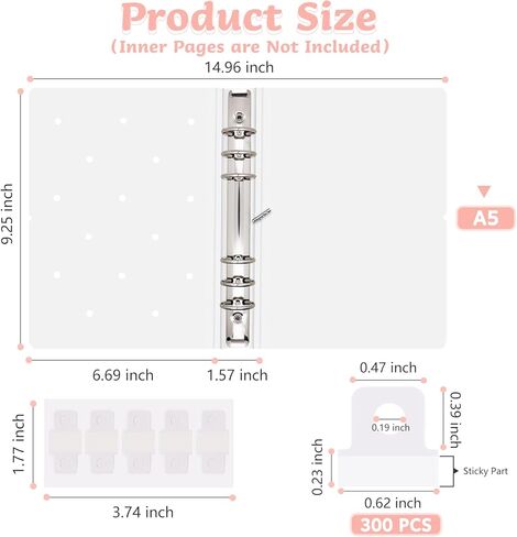 غطاء حلقة A5 قابل لإعادة الملء مكون من 6 حلقات لصنع دفاتر الملاحظات الخاصة بمجلة الميزانية مع 300 قطعة من ملصق محول ورقة المجلد، غطاء أوراق فضفاض مع حلقة قطرها الداخلي 25 مم (بيج أملس) in Kuwait