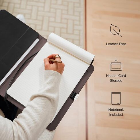 Orbitkey Compendium – Premium Vegan Leather & Recycled Fabric – Leather-Free Notebook Cover - Elastic Cord Closure, Hidden Card Slots & Pen Holder – Professional Organizer & Document Folio (Black, A4) in Saudi Arabia