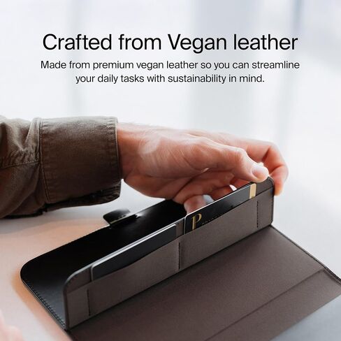 Orbitkey Compendium – Premium Vegan Leather & Recycled Fabric – Leather-Free Notebook Cover - Elastic Cord Closure, Hidden Card Slots & Pen Holder – Professional Organizer & Document Folio (Black, A4) in Saudi Arabia