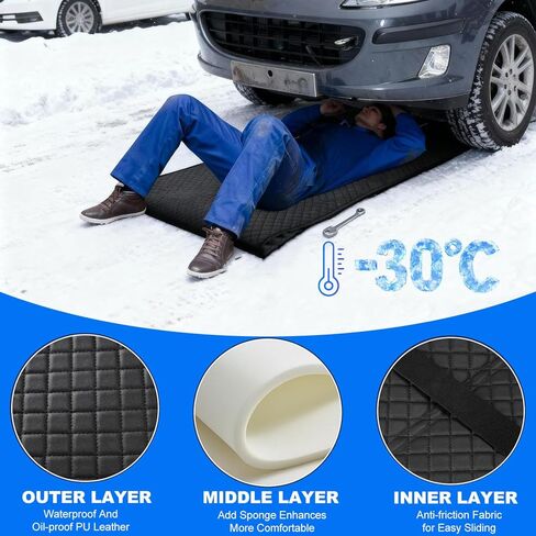 سجادة زاحفة متدحرجة، 60 بوصة × 28 بوصة تحت سجادة إصلاح السيارة مع حقيبة تخزين، سجادة ميكانيكية محمولة لتخليص منخفض تعمل على الأسطح غير المستوية، زاحف سيارات أسود in Kuwait