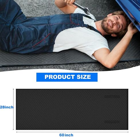 سجادة زاحفة متدحرجة، 60 بوصة × 28 بوصة تحت سجادة إصلاح السيارة مع حقيبة تخزين، سجادة ميكانيكية محمولة لتخليص منخفض تعمل على الأسطح غير المستوية، زاحف سيارات أسود in Kuwait