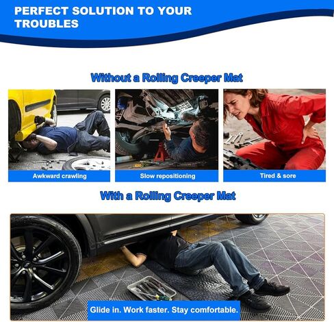 سجادة زاحفة متدحرجة، 60 بوصة × 28 بوصة تحت سجادة إصلاح السيارة مع حقيبة تخزين، سجادة ميكانيكية محمولة لتخليص منخفض تعمل على الأسطح غير المستوية، زاحف سيارات أسود in Kuwait