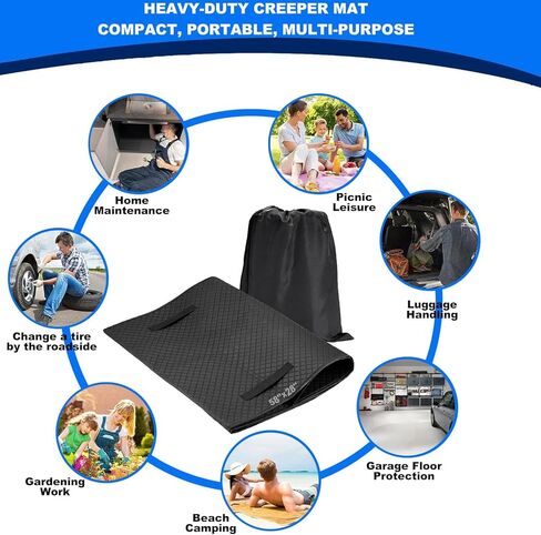 سجادة زاحفة متدحرجة، 60 بوصة × 28 بوصة تحت سجادة إصلاح السيارة مع حقيبة تخزين، سجادة ميكانيكية محمولة لتخليص منخفض تعمل على الأسطح غير المستوية، زاحف سيارات أسود in Kuwait