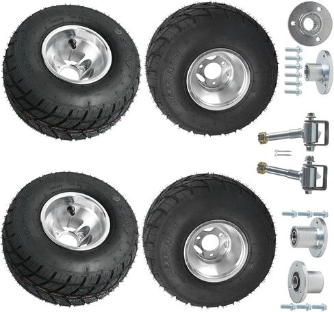 Go Kart Wheel Kit – 10x4.50-5 Front Rain Tires & 11x7.10-5 Rear Tire with Rims, 3-Stud Hubs, 23T Rear Axle Hubs, Steering Knuckles – 4PR Tubeless Tires for Go Kart ATV UTV Drift Trike (Silver) in Saudi Arabia