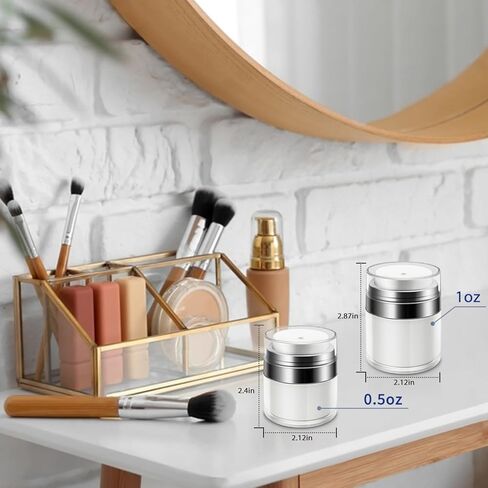 4 Pcs Airless Pump Jar With Labels, Refillable Cream Jar Vacuum Bottle Travel Size Empty Container for Cream and Lotion(Side Discharged) (2 pcs 1oz, 2 pcs 0.5oz) in Saudi Arabia