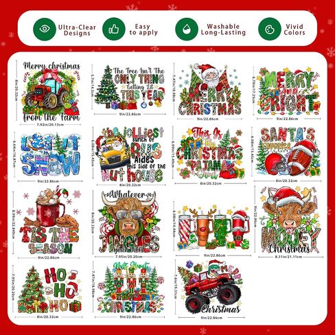 Tintnut 30pcs عيد الميلاد DTF نقل جاهزة للضغط على الحديد على النقل سانتا كلوز الحديد على الشارات للقمصان الملابس نقل الحرارة الحديد على ملصقات لتصميم حقيبة قماش in Saudi Arabia