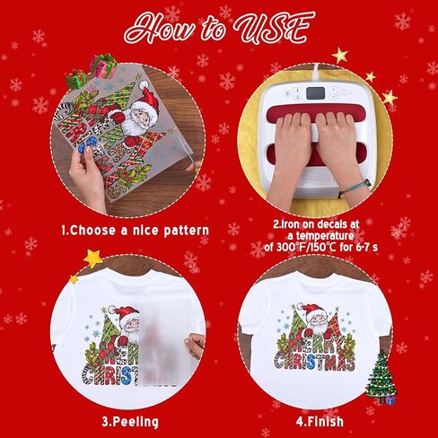 Tintnut 30pcs عيد الميلاد DTF نقل جاهزة للضغط على الحديد على النقل سانتا كلوز الحديد على الشارات للقمصان الملابس نقل الحرارة الحديد على ملصقات لتصميم حقيبة قماش in Saudi Arabia