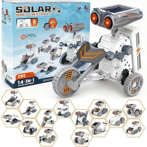 روبوت يعمل بالطاقة الشمسية 14 في 1، مجموعات بناء روبوت STEM للأطفال من عمر 8 إلى 12 عامًا، مجموعة روبوتية تعمل بالطاقة الشمسية والبطارية لهدايا عيد ميلاد الأطفال مع 191 قطعة in Kuwait