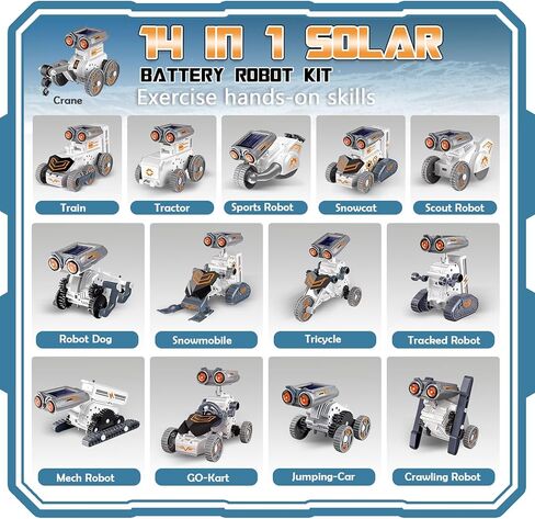 روبوت يعمل بالطاقة الشمسية 14 في 1، مجموعات بناء روبوت STEM للأطفال من عمر 8 إلى 12 عامًا، مجموعة روبوتية تعمل بالطاقة الشمسية والبطارية لهدايا عيد ميلاد الأطفال مع 191 قطعة in Kuwait