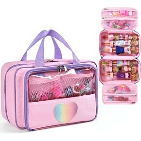 Carrying Case Compatible with Barbie Dolls 12-Inch/6-inch, All-in-One Organizer Holds 6-12 Dolls & Accessories，Large Doll Travel Case with Handle, Bag Only (PINK) in Saudi Arabia