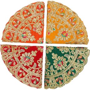 مجموعة دائرية مكونة من 4 قطع من قماش بوجا المخملي، قطعة قماش مزخرفة من آسان مع أعمال تسلسلية لمهرجان بوجا التقليدي الهندي متعدد الأغراض، عنصر ومقال (الحجم: - 8 بوصة × 8 بوصة) in Kuwait
