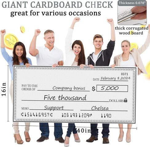 40" x 16" Giant Big Blank Check - Folded Oversized Reusable Dry Erase Fake Check for Presentations, Awards, Raffles & Events | Perfect for Endowments, Rewards, Winners & Celebrations in Saudi Arabia