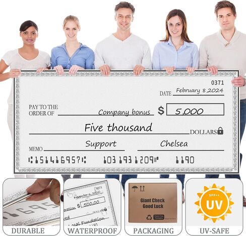 40" x 16" Giant Big Blank Check - Folded Oversized Reusable Dry Erase Fake Check for Presentations, Awards, Raffles & Events | Perfect for Endowments, Rewards, Winners & Celebrations in Saudi Arabia