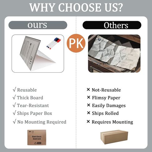 40" x 16" Giant Big Blank Check - Folded Oversized Reusable Dry Erase Fake Check for Presentations, Awards, Raffles & Events | Perfect for Endowments, Rewards, Winners & Celebrations in Saudi Arabia