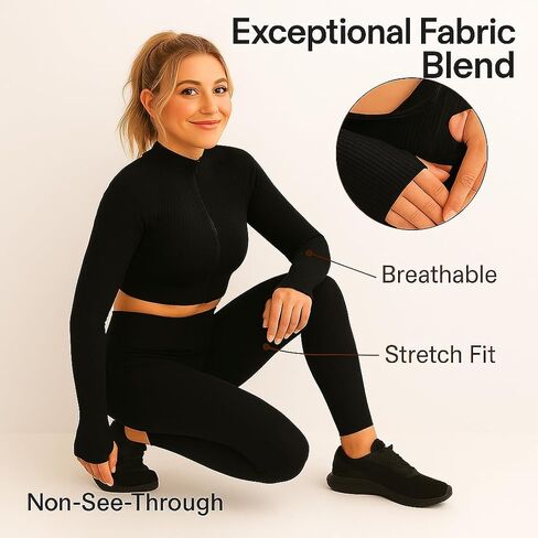CORPOAMOR Women's 3 PC Seamless Gym Clothing Workout Outfit with Jacket Bra & Leggings Set in Saudi Arabia