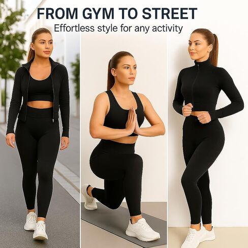 CORPOAMOR Women's 3 PC Seamless Gym Clothing Workout Outfit with Jacket Bra & Leggings Set in Saudi Arabia