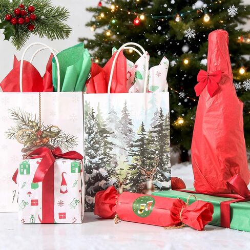 100 ورقة مناديل عيد الميلاد السائبة، 20 بوصة × 20 مناديل تغليف هدايا العيد لحقائب الهدايا، ورق تغليف معدني للصناديق DIY الحرف اليدوية ديكور عيد الميلاد in Kuwait