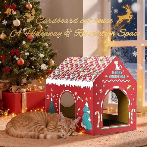 بيت القطط من الورق المقوى لعيد الميلاد من ويسترن هوم، بيوت القطط للقطط الداخلية مع وسادة خدش، بيت من الورق المقوى الفاخر لزينة عيد الميلاد in Kuwait