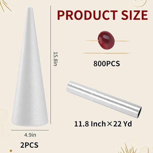 803 Pcs Christmas Large Foam Cones for Crafts Charcuterie Christmas Tree Sets with 2 Foam Cones 11.8 Inch×22 Yd Plastic Wrap 800 Toothpicks for Fruit Snacks Holiday Decor (4.9 x 15.8 inches) in Saudi Arabia