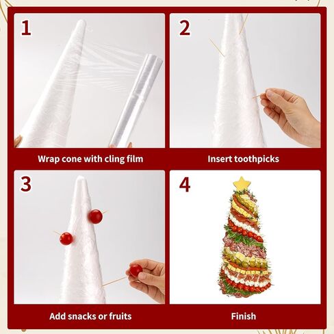 803 Pcs Christmas Large Foam Cones for Crafts Charcuterie Christmas Tree Sets with 2 Foam Cones 11.8 Inch×22 Yd Plastic Wrap 800 Toothpicks for Fruit Snacks Holiday Decor (4.9 x 15.8 inches) in Saudi Arabia