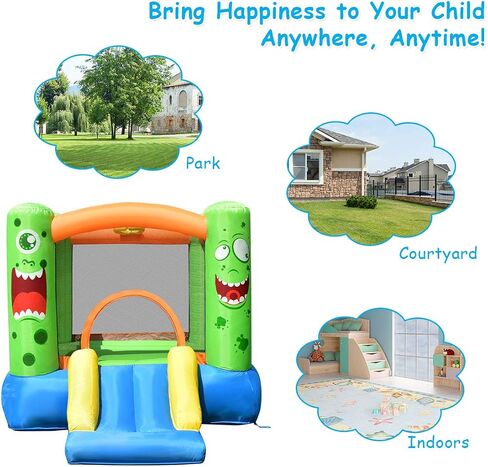 HONEY JOY Inflatable Bounce House, Blow up Moon Bounce for Kids w/Slide, Giant Jumpy Area, Ocean Ball Pit, Basketball Rim, Stakes, Jumping Bouncy Castle for Indoor Outdoor (with 480W Blower) in Saudi Arabia