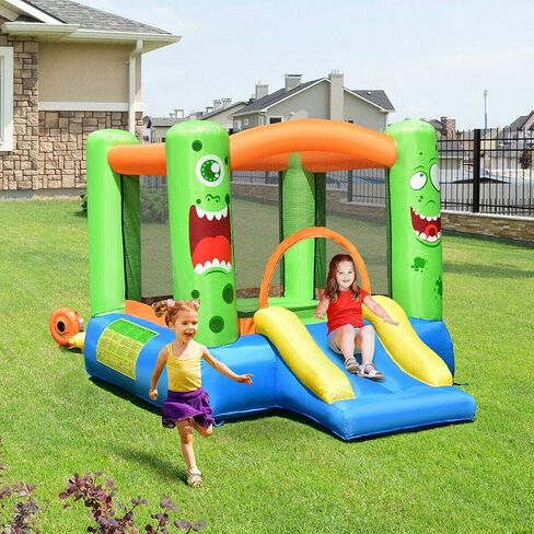 HONEY JOY Inflatable Bounce House, Blow up Moon Bounce for Kids w/Slide, Giant Jumpy Area, Ocean Ball Pit, Basketball Rim, Stakes, Jumping Bouncy Castle for Indoor Outdoor (with 480W Blower) in Saudi Arabia