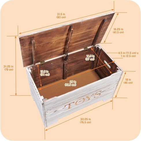 Badger Basket Farmhouse Solid Wood Rustic Toy Box with Reversible Toys Panel - Distressed White in Kuwait