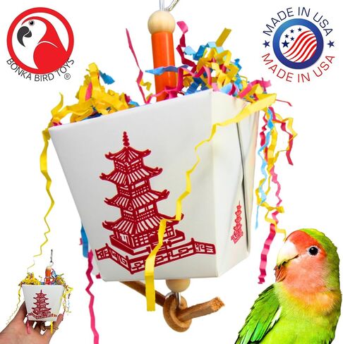 Bonka Bird Toys 3874 Duo Take Out Small Medium Bird Toy Oyster Pail Treat Box Foraging Paper Chew Shred Cockatiel Parakeet Conures and Other Similar Birds in Kuwait