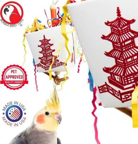 Bonka Bird Toys 3874 Duo Take Out Small Medium Bird Toy Oyster Pail Treat Box Foraging Paper Chew Shred Cockatiel Parakeet Conures and Other Similar Birds in Kuwait