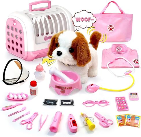 UBeesize Electronic Dog Toy Doctor Kit for Toddlers 3-5, Kids Doctor Play Set with Interactive Plush Dog, Medical Toy Kits and Costume, Pretend Vet Playset for 3 4 5 Year Old Girl Birthday Gifts Pink in Saudi Arabia